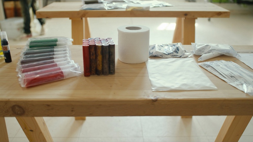 Material fungible en fila, parte central de la inversion inicial de un tatuador